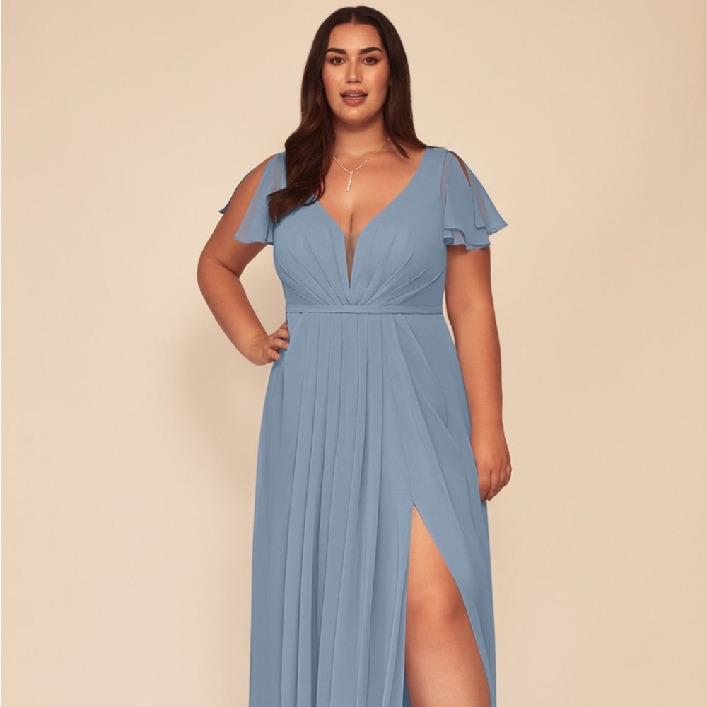 Azazie Reverie bridesmaid dress in dusty blue. Size 18.